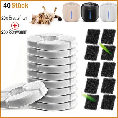 40x Ersatzfilter für alle Pretty Paw Haustier Katzen Hunde Trinkbrunnen Filter