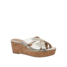 Women's Juliaa Strappy Cork Platform Wedge Sandals Platino