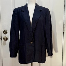 Talbots 100 linen navy blue blazer women s size 8 made in USA