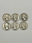 LOT OF 6 - 1947 Washington Quarters (2 1947-D) Circulated 25c coins - 90% Silver