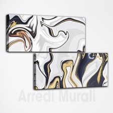 Quadri moderni astratti su tela bianco nero oro |Q725| Set di 2 Stampe eleganti