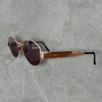 Chanel Vintage Oval Sunglasses 06933 45002 Gold Frame Brown Lens