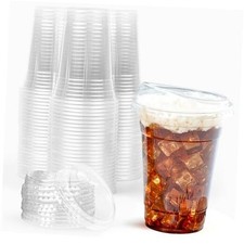 100 Clear Disposable Iced Coffee Cups with Lids, 16oz - 100 cups  100 lids