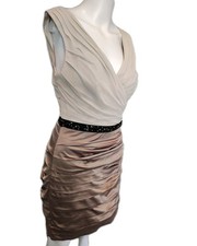 Express Womens Cocktail Dress Size 4 Ruffle Sleeveless Champagne Beige Lined