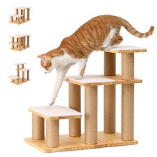 Dog Stairs, Solid Wood Pet Stairs with Cat Scratching Post