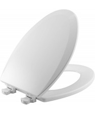 White Elongated Wood Toilet Seat w/ Quick Release Hinge  Hardware