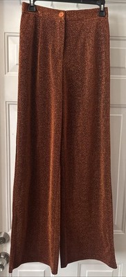Misspap Dark Rust Orange/Copper  Lurex Wide Leg Sparkle Trousers Size US 4