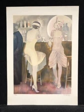 Lithograph : Bernard Peltriaux : Two Women at a Bar