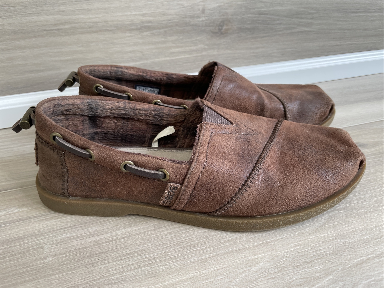 BOBS By Skechers Brown Leather Memory Foam Slip On Shoes Flats Sz 6.5 | eBay