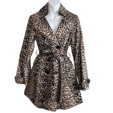 Luii Woman's Animal Print Cheetah Coat Jacket Tan Black Size Small Belted