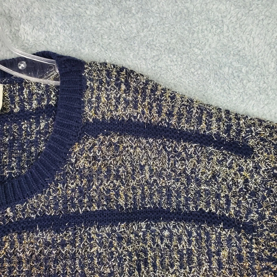 Suéter corto HWR Anthropologie talla mediana dorado tejido metálico manga 3 cuartos a rayas Foto 3 de 4