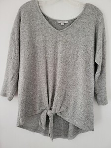 Green Envelope Brand Ultra Soft Gray Tie Front 3/4 Sleeve Sweater Top Size S