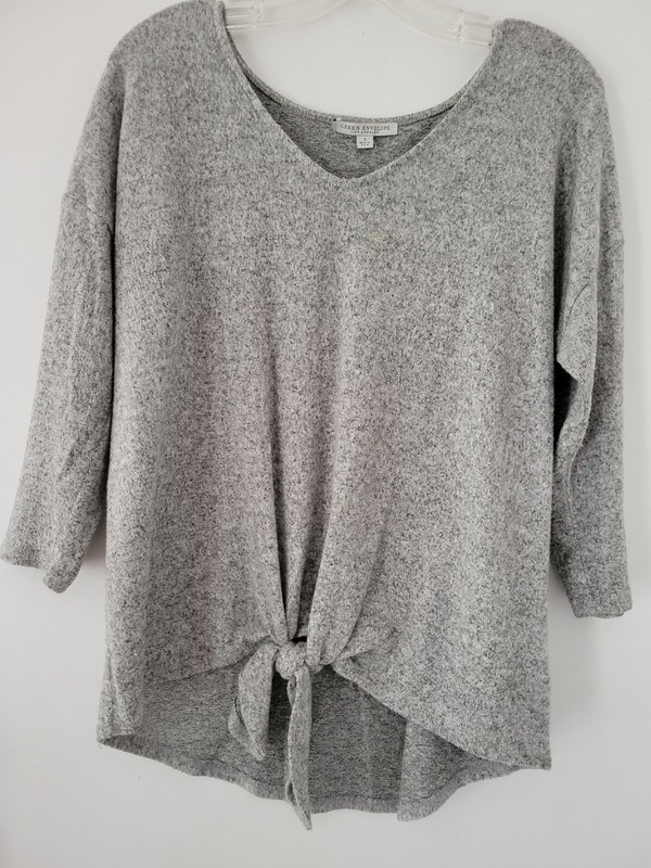 Green Envelope Brand Ultra Soft Gray Tie Front 3/4 Sleeve Sweater Top Size S