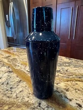 Cocktail Shaker Camping Style Blue Speckled Enamel Stainless 3 PC Strainer Cap