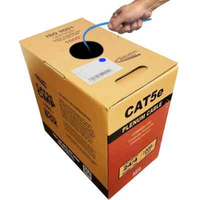 BNCables Bulk Cat5e Plenum Pure Copper CMP 1000ft 350Mhz 24Awg Cable in 4 colors