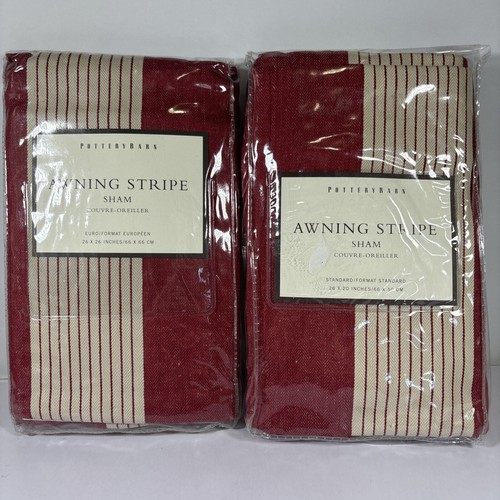 2 Pottery Barn Awning Stripes Pillow Sham + Euro Bedding Covers
