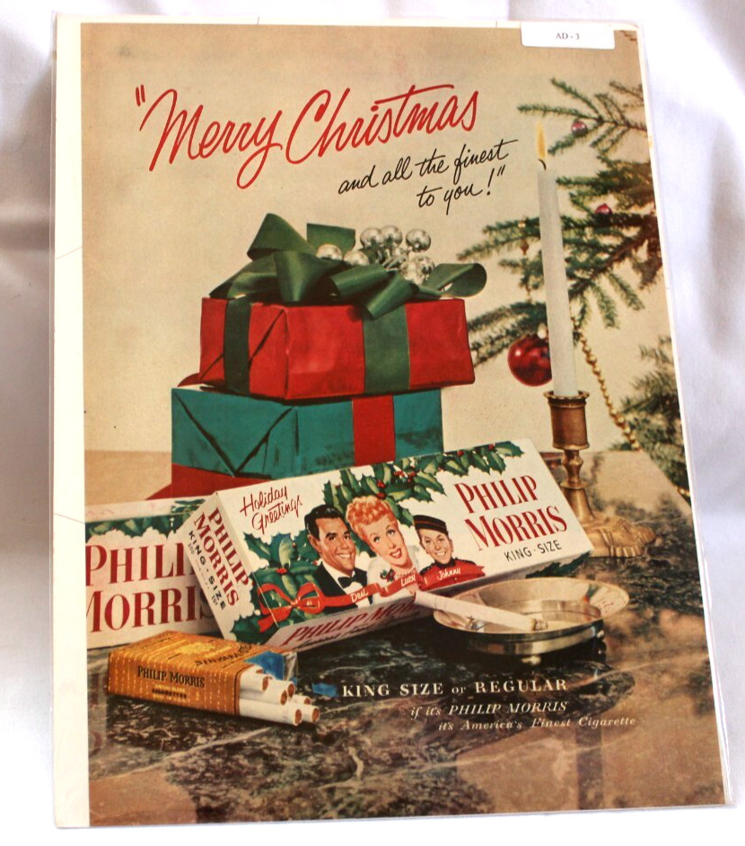 Vintage 1953 Philip Morris Merry Christmas Print Ad Cigarette  Lucille Ball Desi