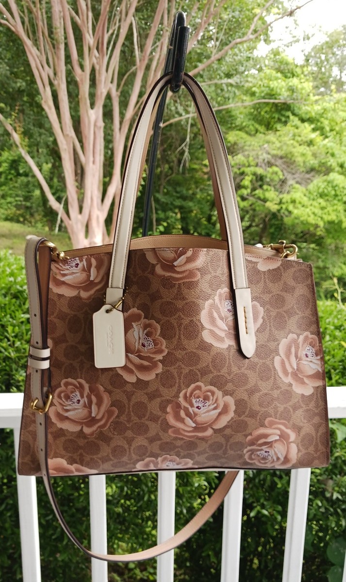 Coach 31667 Charlie Carryall Rose Print Signature C Tan Pink