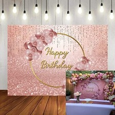 Rose Gold Floral Balloon Rose Gold Happy Birthday Backdrop Photography Backdrop