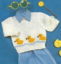 Baby Sweater with Duck motif in DK Knitting Pattern 17-19" boys and Girls 903