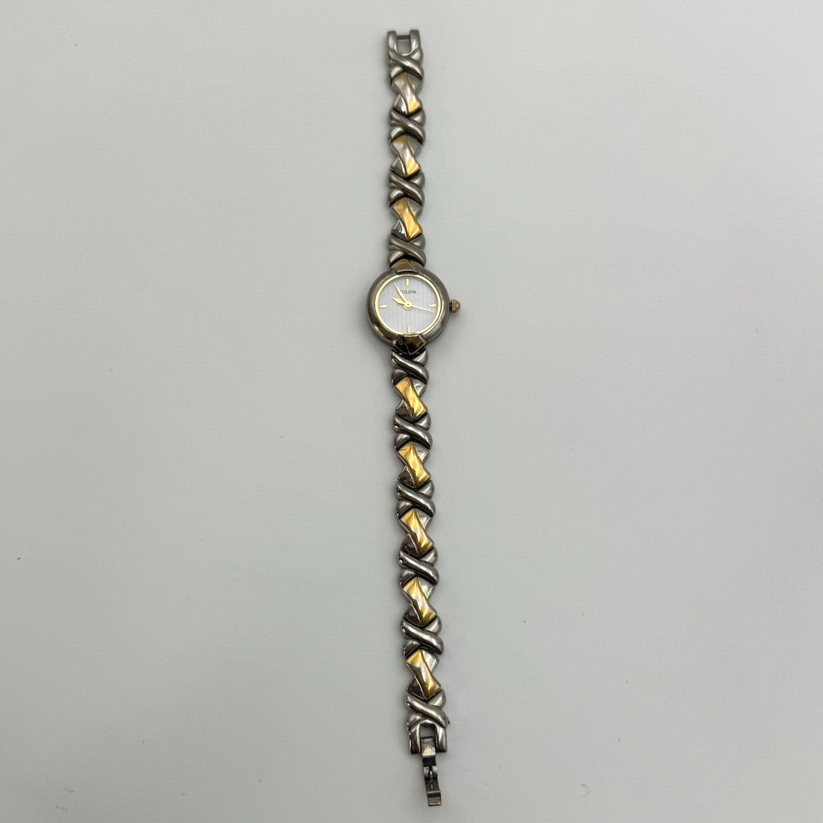 Bulova Lady TT #98T24 Vtg Ladies Bulova Watch Bracelet Two Tone Woven 98T24  main image 3