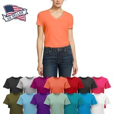 Womens V-Neck T Shirts Layering Short Sleeve Comfort Wear Basic Tee