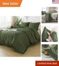 Olive Green Comforter Set Queen, 3 Pieces Boho Tassel Lightweight Bedding Com...