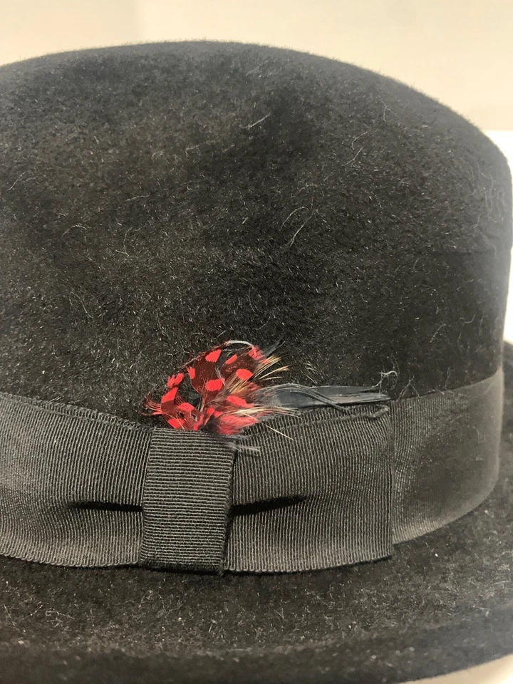 De colección "Harvard" Personalizado Sastre Fedora 6 1/2 Negro con Pluma Terciopelo Sombrero Foto 4 de 4