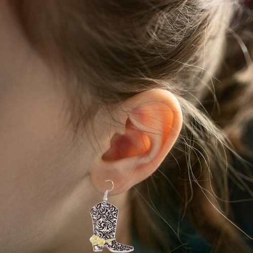 Fashion Rose Flower Boot Shape Earrings Unique Ear Jewelry Alloy Texture - Picture 7 of 8