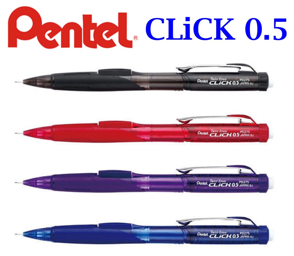 PENTEL Click Mechanical Pencil Side Click Button 0.5 Japan Eraser