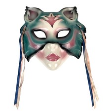 Vintage 1989 Clay Art USA Made Ceramic Woman's Masquerade Animal Mask Ribbons