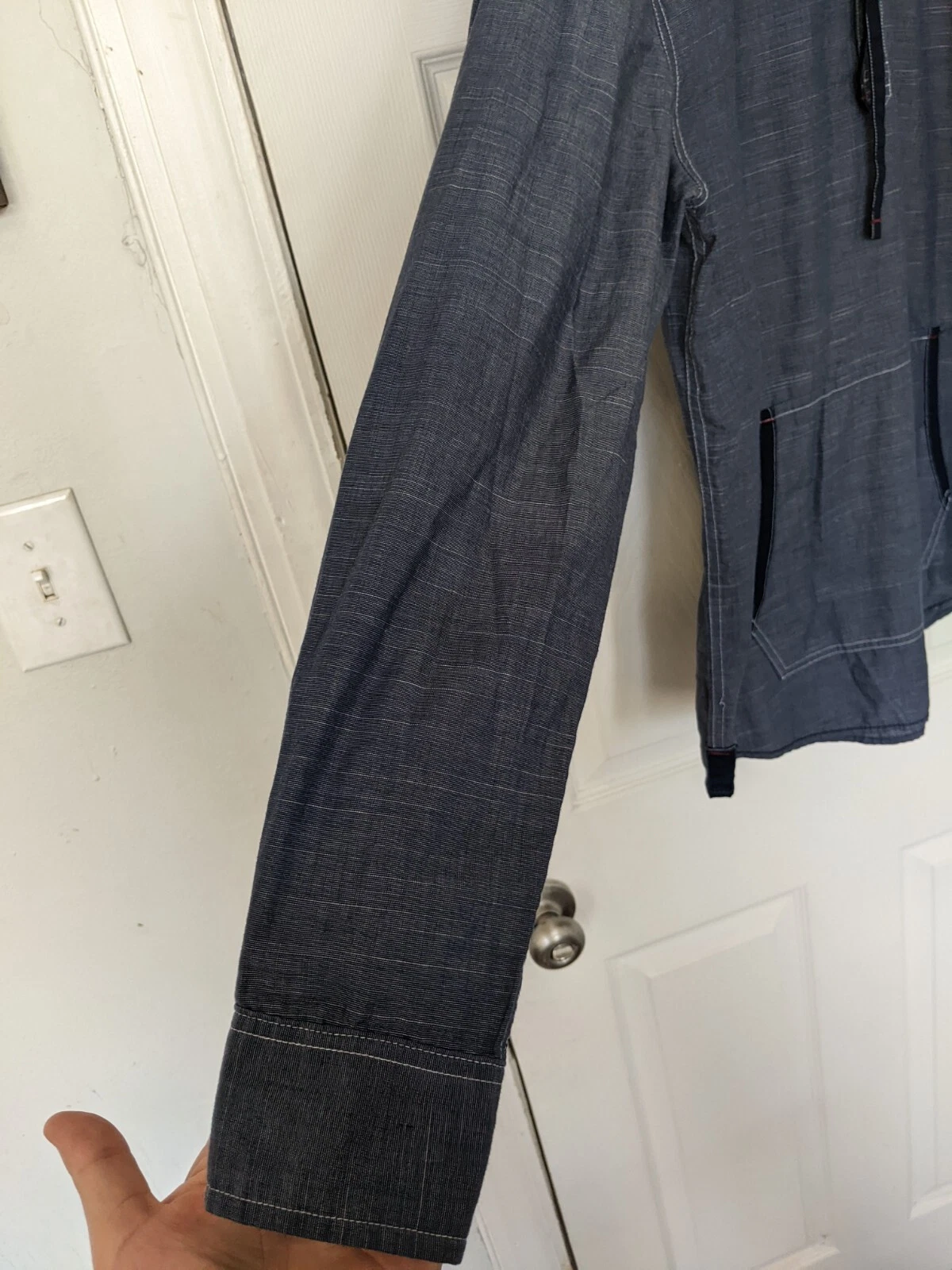 VETEMENTS CAMICIA HENLEY FELPA CON CAPPUCCIO BLU MEDIO BROOKLYN NYC