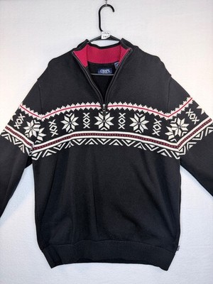 Chaps Sweater 1/4 Zip Snowflake Fair Isle Black. Size 2XL. Item #1326. Pre-owned