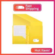 Patelai 48pcs Plastic Folders with Pockets Prongs, Yellow, Classic
