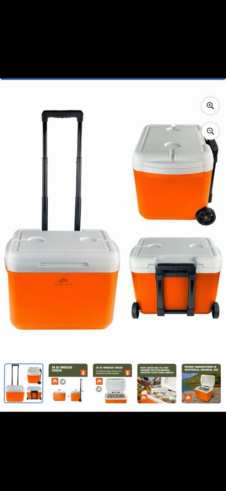 Ozark Trail 30 Quart Capacity Hard Side Wheeled Cooler, 42-C