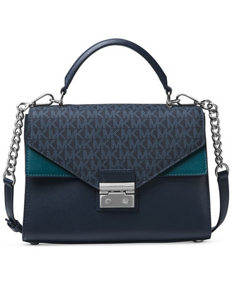 Michael Kors Sloan Medium Double Flap Satchel Color Navy Blue New