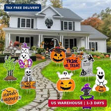 10 PCS Cute Halloween Decorations Outdoor Yard Signs,Large Yard Stakes Signs Pum