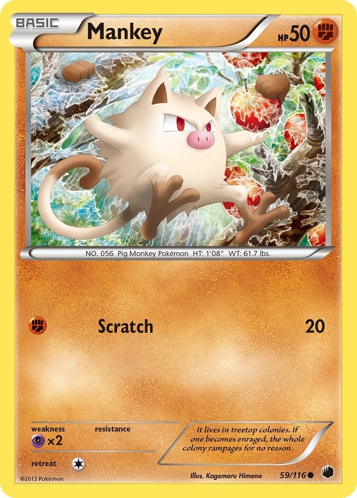 Mankey (59/116) Common NM PLF Plasma Freeze Pokemon TCG