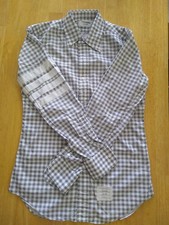 NWOT Thom Browne Gray Shepherd Check Grosgrain Sleeve Stripes TB2 15-33