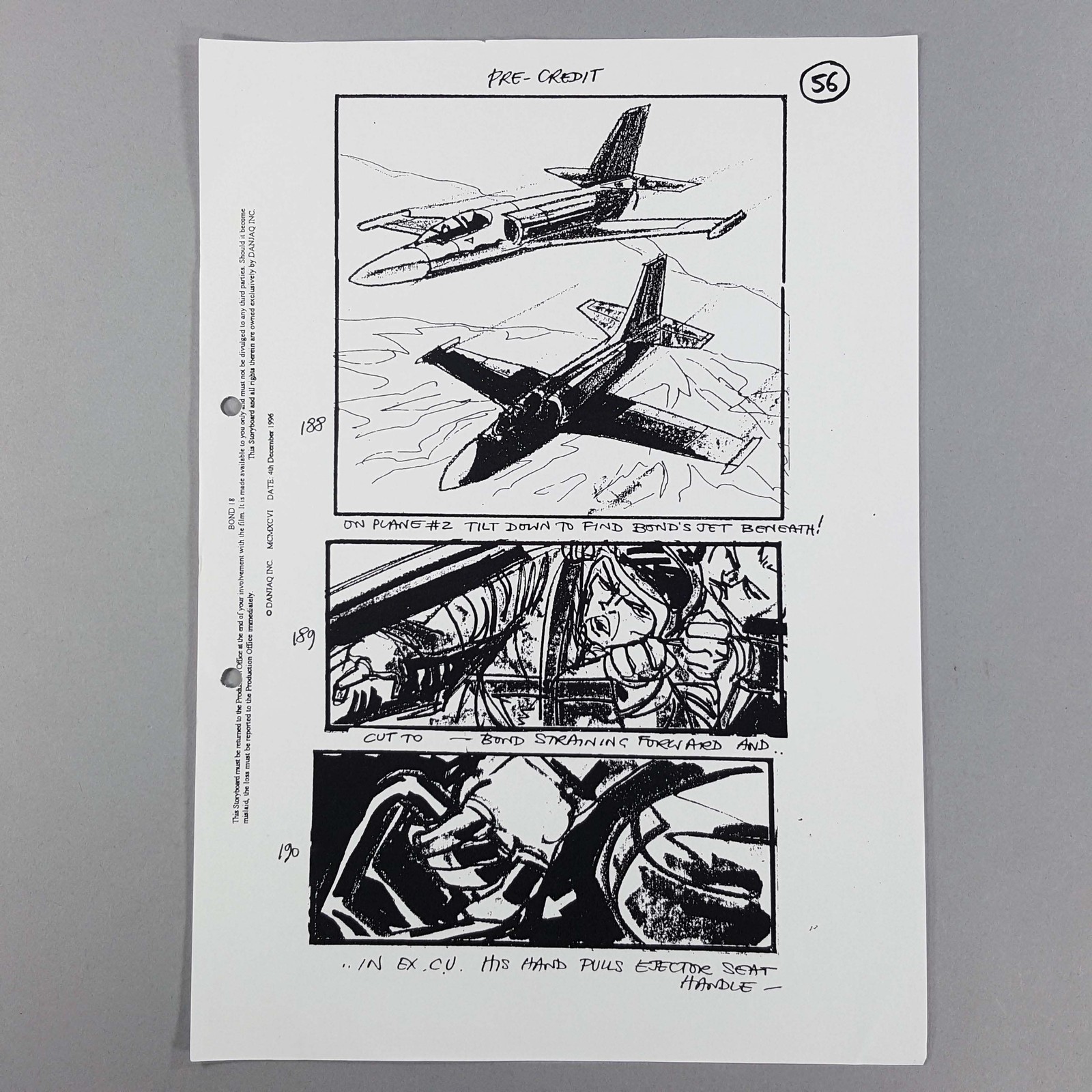 James Bond TND Storyboard MiG Dogfight 007 Ejects Copilot Pre-Credit COA