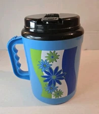 Betras USA Giant Travel Mug Water Bottle 52 Oz. Blue & Green Floral