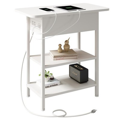 Flip Top End Table with Charging Station and Multiple USB Ports for Home