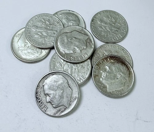 LOT OF 10 ROOSEVELT DIMES 90% SILVER FREE SHIPPING #7647