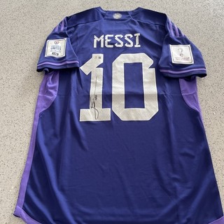 Lionel Messi Signed Argentina Away Shirt 2022 WC Beckett Authentication QR COA