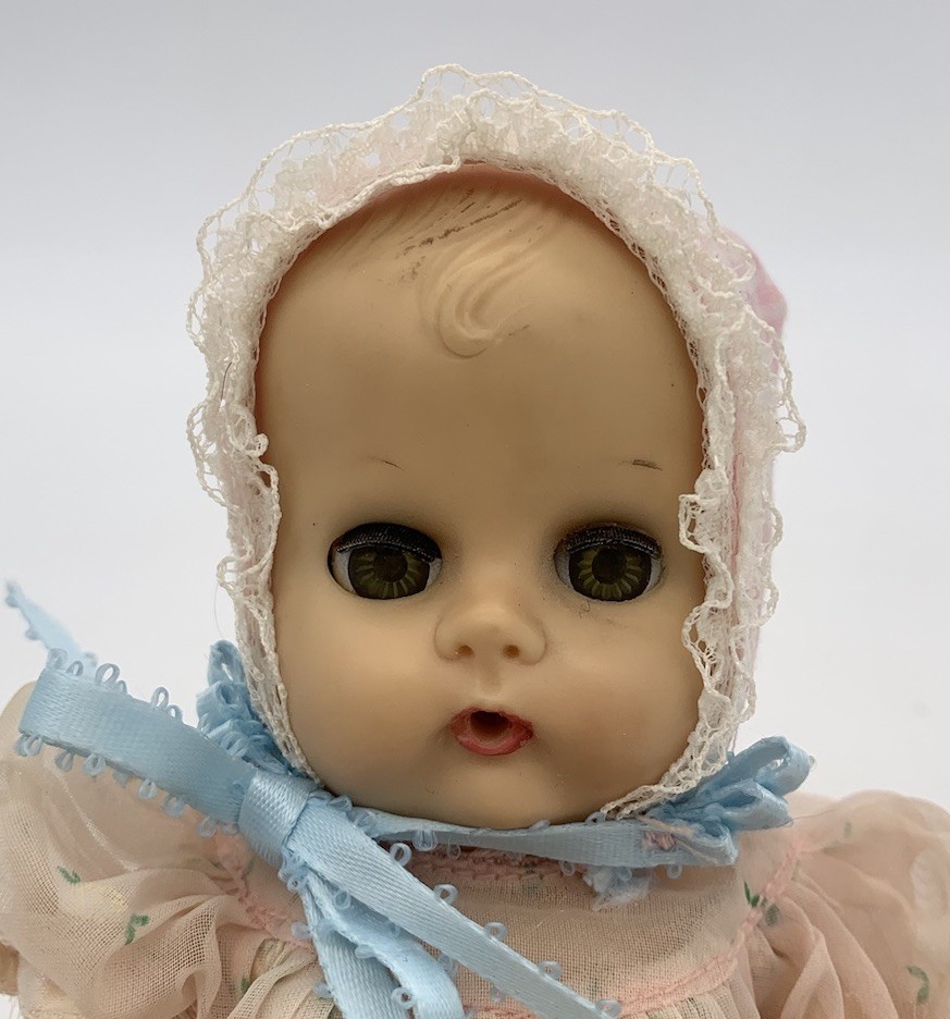 Vintage Drink Wet Baby Doll 8 Inch Sleep Eyes Gingham Bonnet