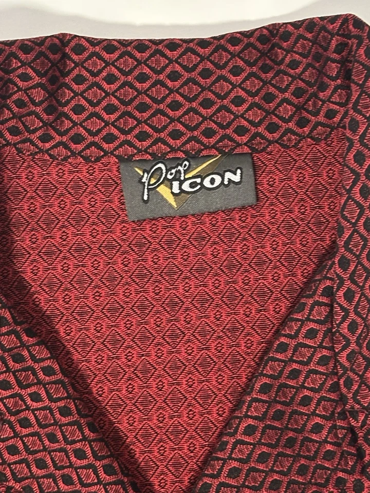Camisa Polo Vintage Pop Icon Para Hombres XL Roja Negra Geométrica Disco Cuello Ancho EE. UU. Foto 3 de 4