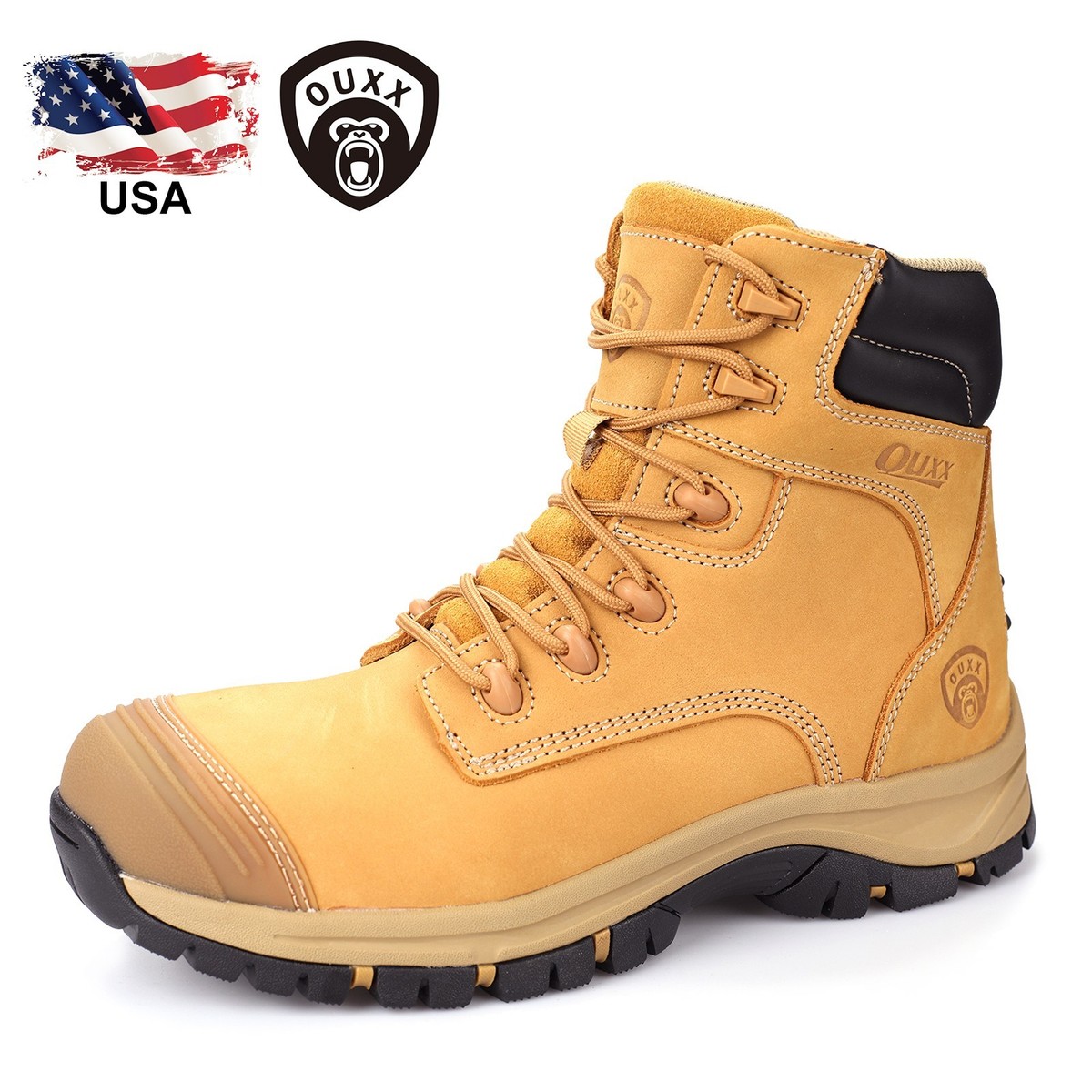 OUXX Men\'s 10 Wide Steel Toe Work Boots Tan Leather ASTM F2413-18 NEW OUXX Work Boots for Men, 7 inch, Steel Toecap, Side Zipper  main image 3