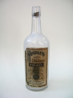 Old Antique Vintage Old Amor Whiskey Bottle H W Huguley Co Boston MA w/ Label
