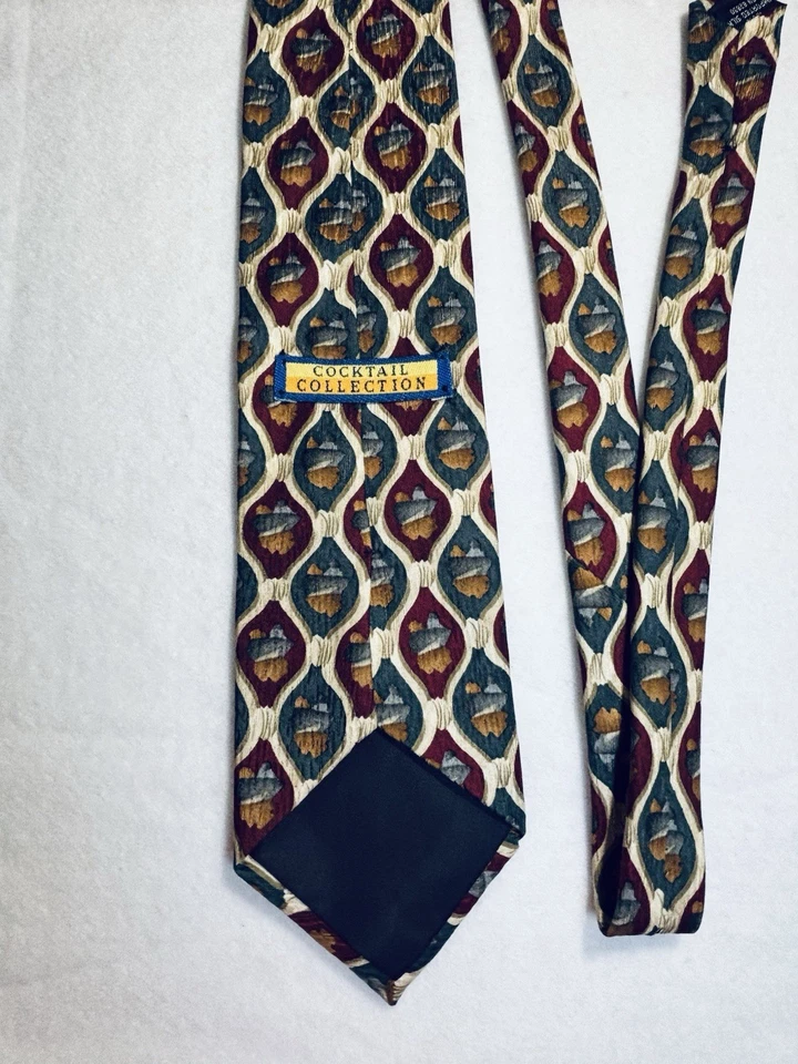 Cocktail Collection Men's Silk 60x 4 Necktie Designer Geometric Burgundy/Aqua - Image 2 of 4