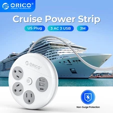 US Power Strip Surge Protector 3 AC Outlets 3 USB Ports Type C Port w/ 4FT Cable